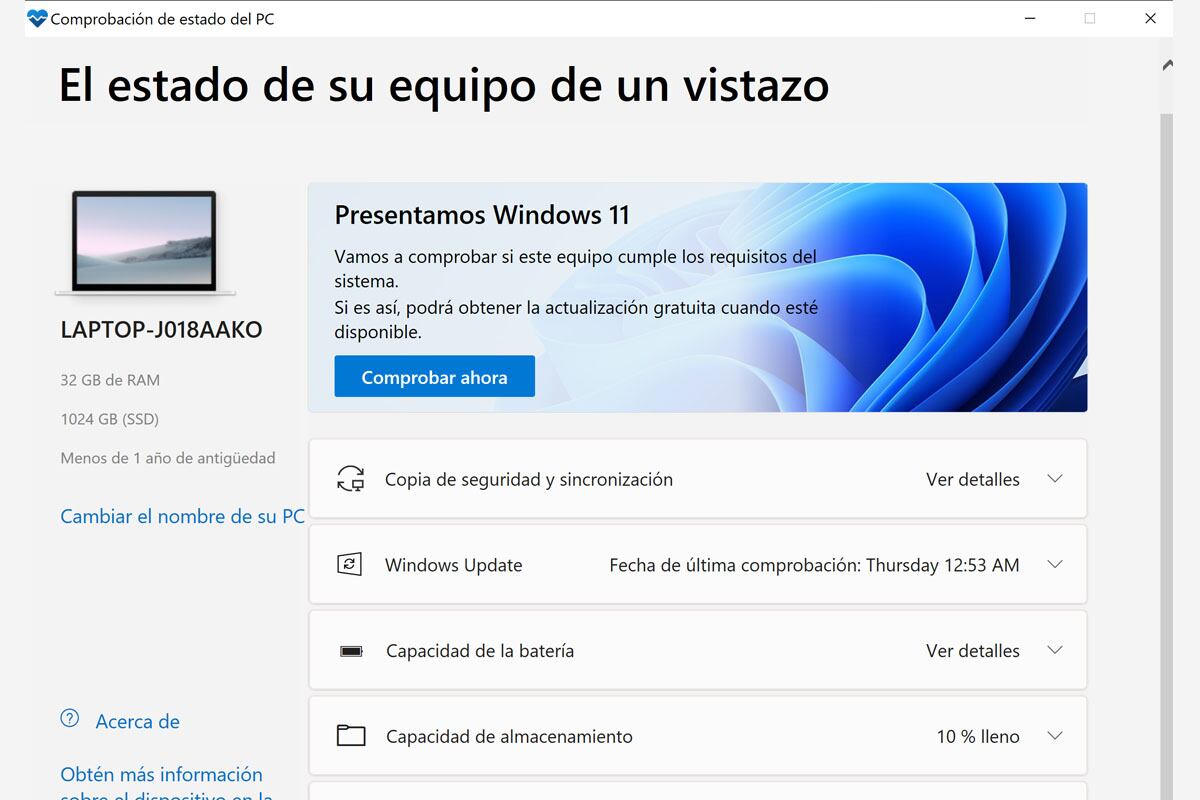 Con PC Health Check de Microsoft podrás analizar el hardware del ordenador y si es compatible o no con Windows 11. (Foto: MAG)