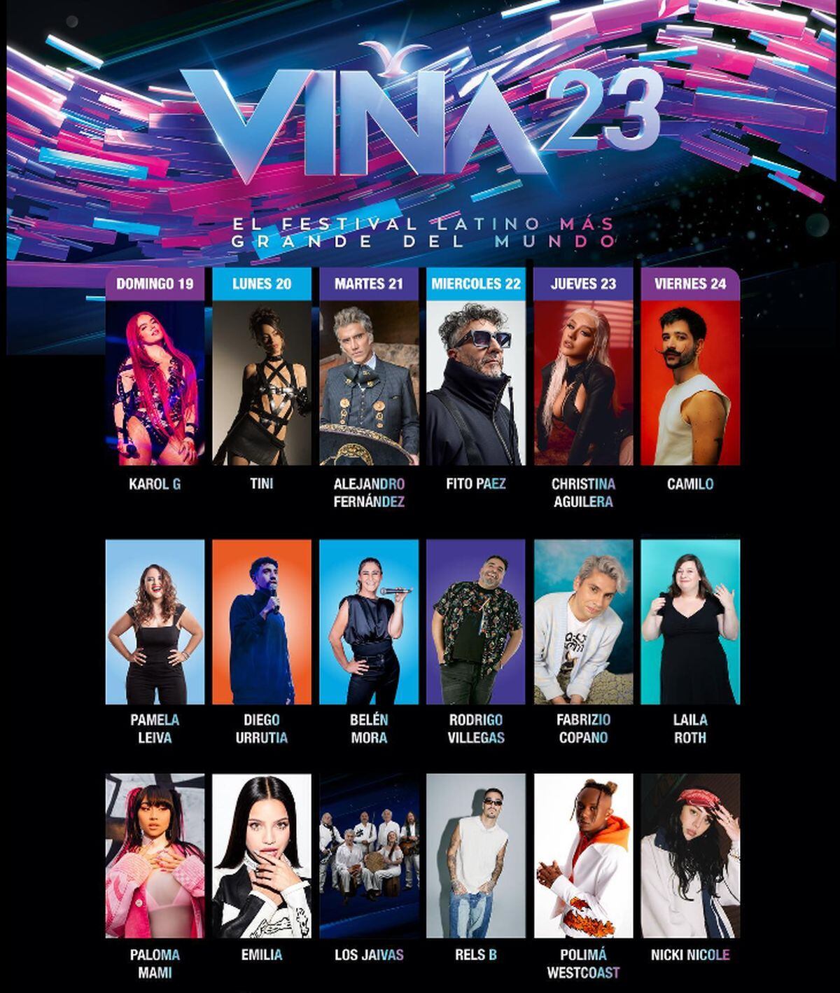 La lista de las celebridades que estarán en el Festival de Viña del Mar (Foto: Viña del Mar/Facebook)