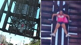 Mujer quedó inexplicablemente colgada de un puente a 8 metros de altura