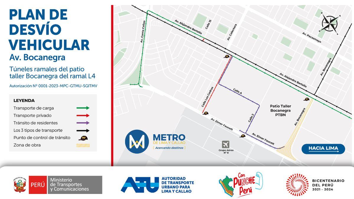 Este es el mapa que detalla el plan de desvío vehicular por el cierre de la avenida Bocanegra, en el Callao