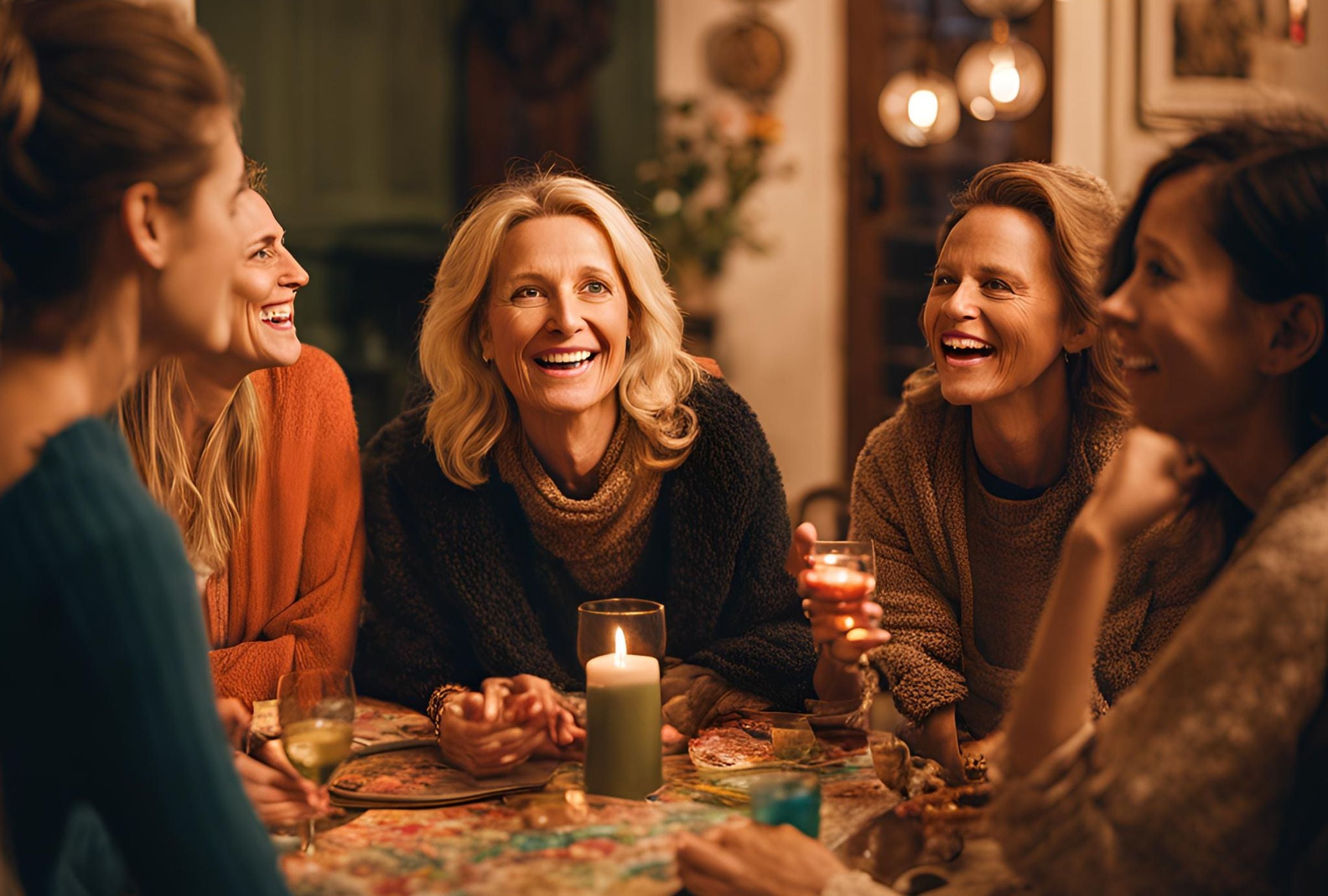 Esta es una imagen referencial de varias mujeres conversando en una casa durante la noche. (Imagen: El Comercio / Mag / Canva)