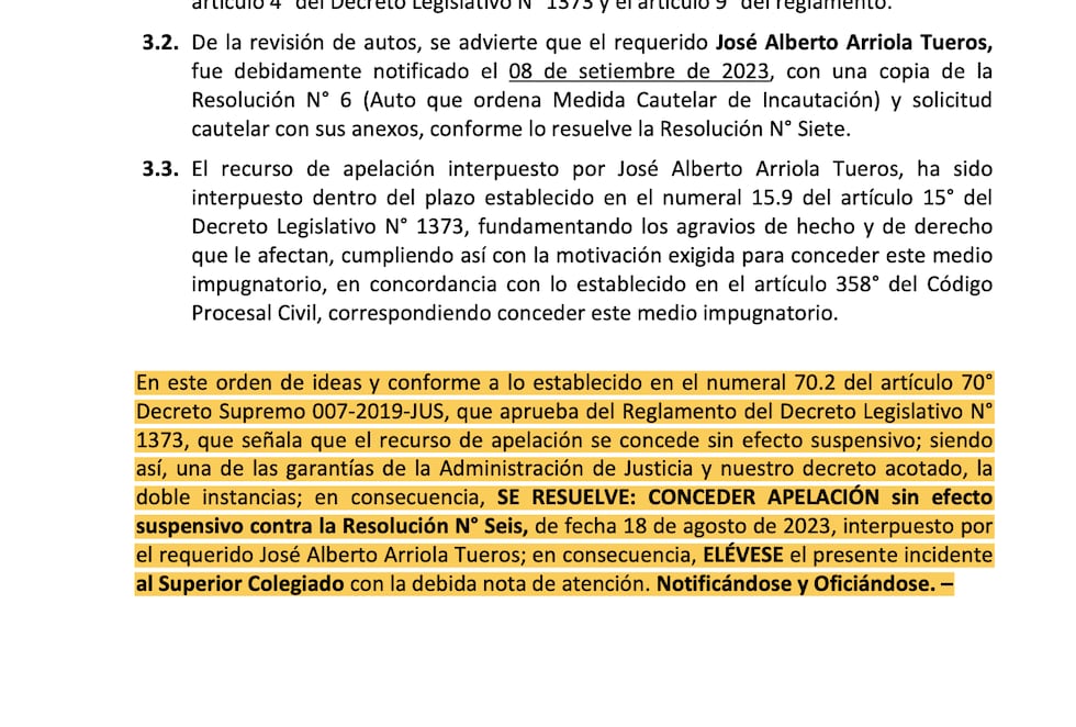 Resolución del juzgado de extinción de dominio