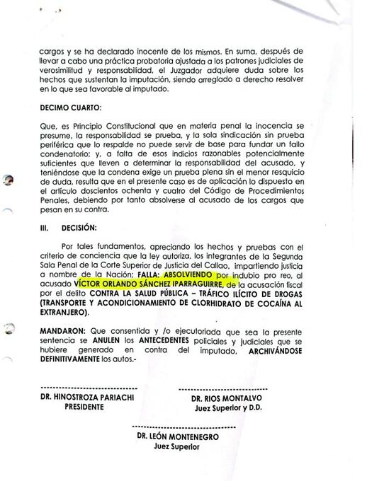 Pese a las evidencias reunidas, jueces Hinostroza Pariachi (prófugo), Walter Ríos (preso) y Víctor León (preso) - implicados en Caso Cuellos Blancos- absolvieron a Víctor Sánchez.