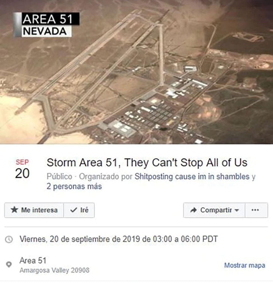 Evento de Facebook para "invadir" el Área 51. (Foto: Facebook)