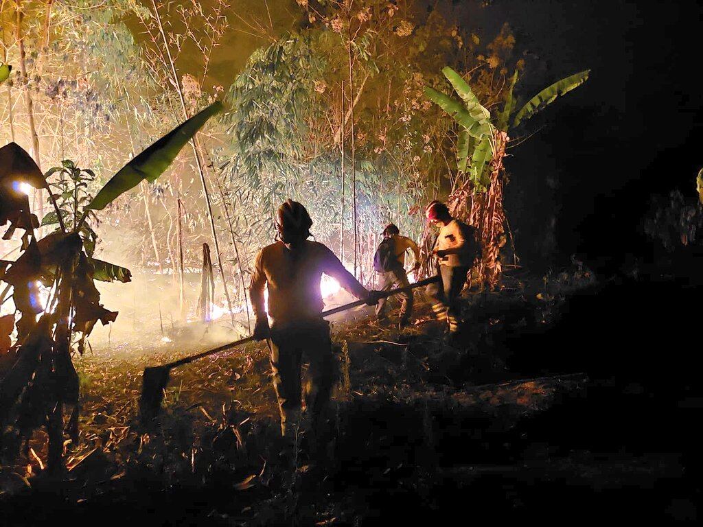 Guardaparques forestales del Sernanp atendiendo un incendio forestal en el distrito de Iberia, provincia de Tahuamanu, Madre de Dios. Foto: Sernanp.