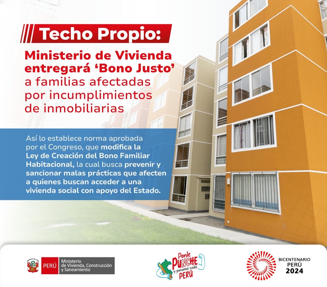 El ministro de Vivienda, Construcción y Saneamiento (MVCS), Durich Whittembury, firmó la autógrafa de ley que modifica el Bono Familiar Habitacional (BFH) y crea el nuevo “Bono Justo”. Foto: MVCS