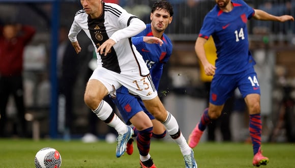 Hartford (United States), 14/10/2023.- Germany'Äôs Thomas Mueller in action during the international friendly soccer match between the USA and Germany in Hartford, USA, 14 October 2023. (Futbol, Amistoso, Alemania) EFE/EPA/CJ Gunther
