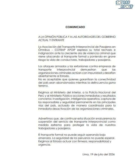 Comunicado de la COTRAP APOIP.