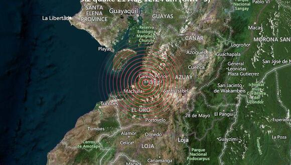 Un sismo de magnitud 5,5 cerca de Machala, Cantón Machala, Provincia de El Oro, Ecuador. (Foto:  VolcanoDiscovery )