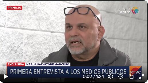 Salvatore Mancuso en una entrevista con RTVC, el sistema de radio y televisión pública de Colombia. (Captura de video).