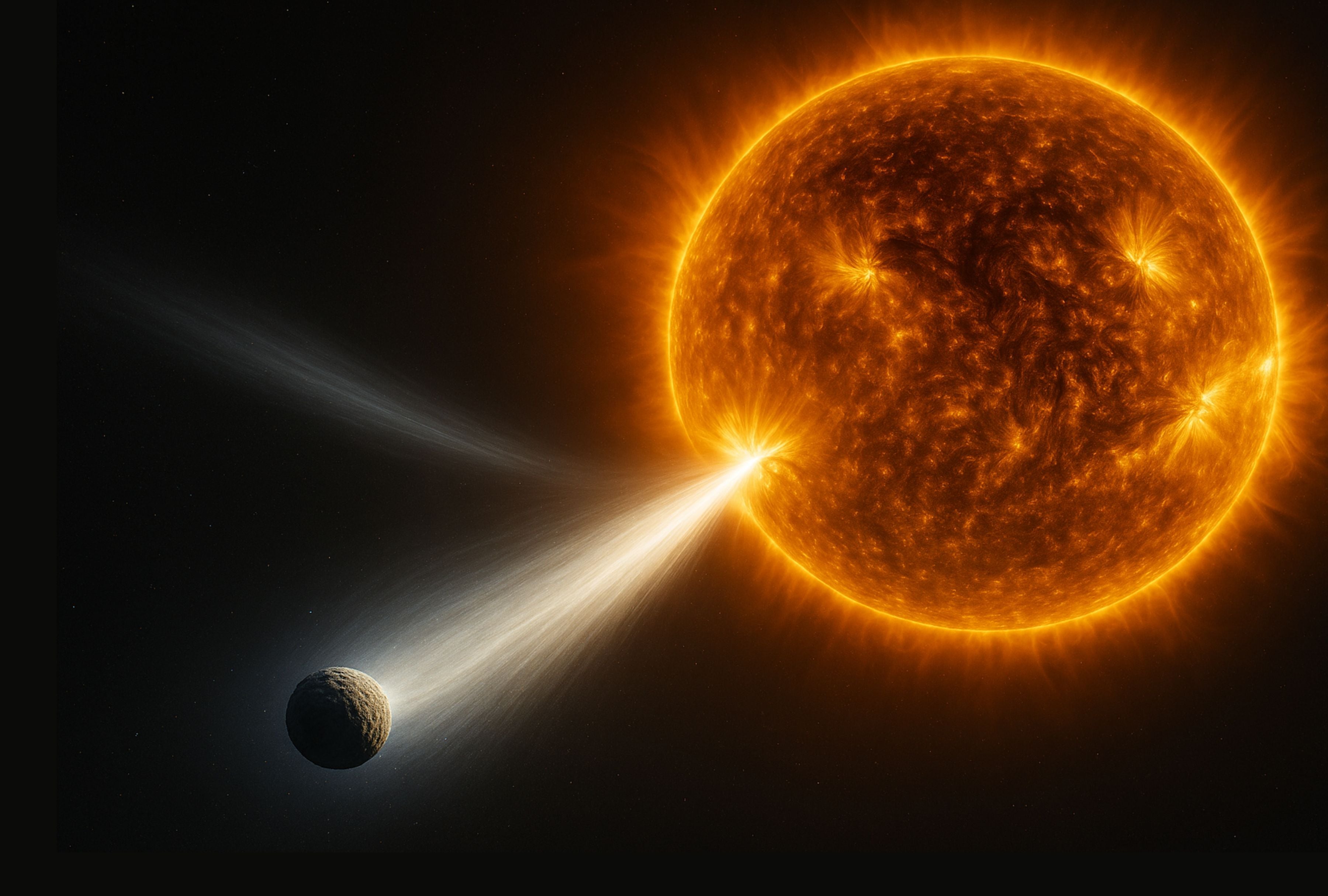 Dentro de unos días, el cometa interestelar 3I/ATLAS tendrá su máxima aproximación al Sol y después de ello se alejará para siempre de nuestro Sistema Solar. (Foto: Imagen creada por El Comercio MAG usando la IA de Copilot)