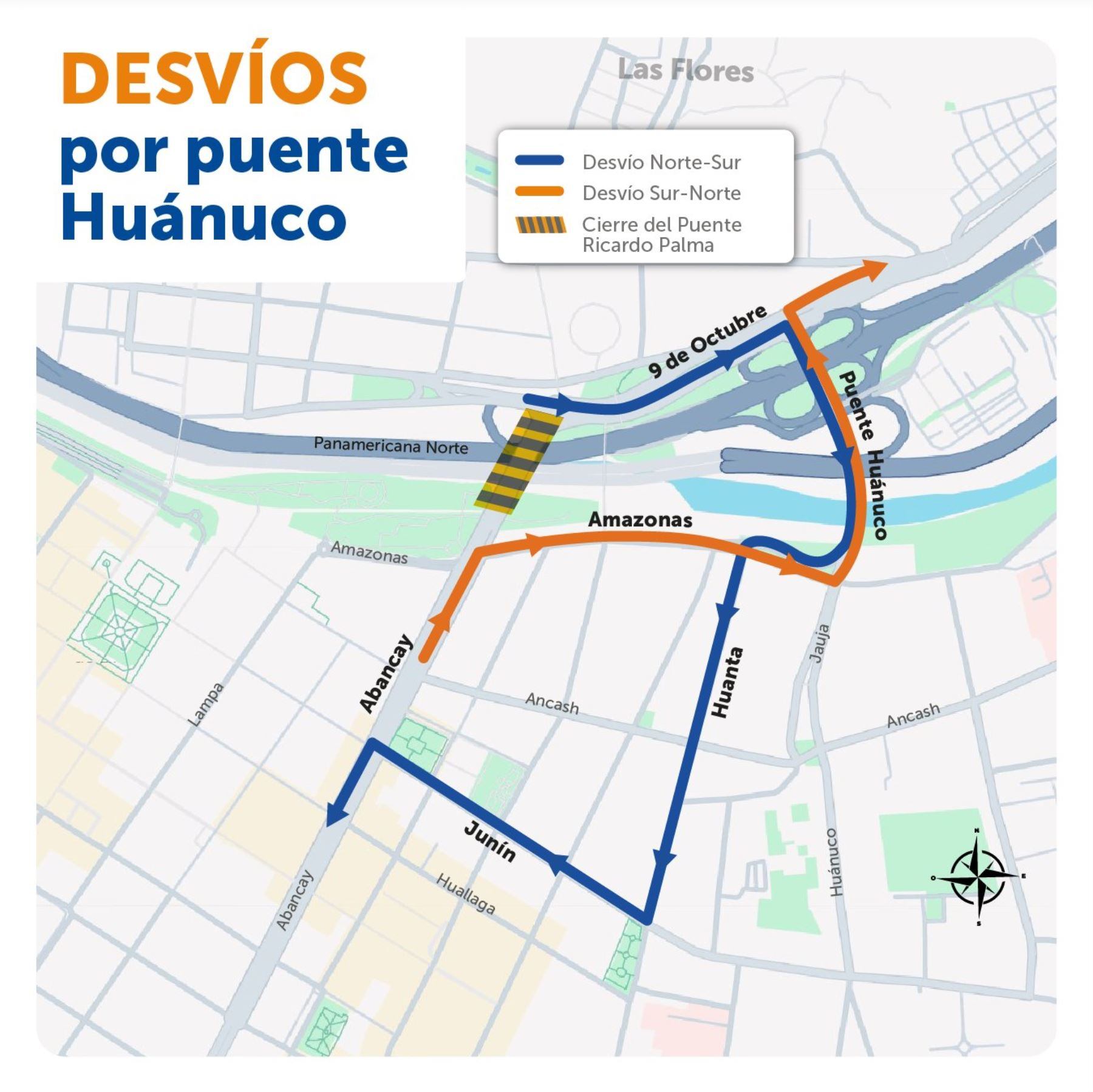 Desvíos por el puente Huánuco. Foto: ATU