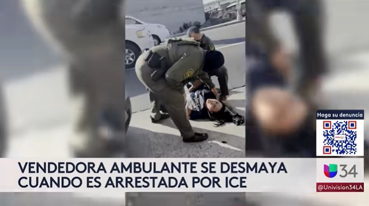 La mujer se desmayó al ser arrestada durante un operativo migratorio en Los Ángeles. (Foto: captura @UnivisionLosAngeles / YouTube)