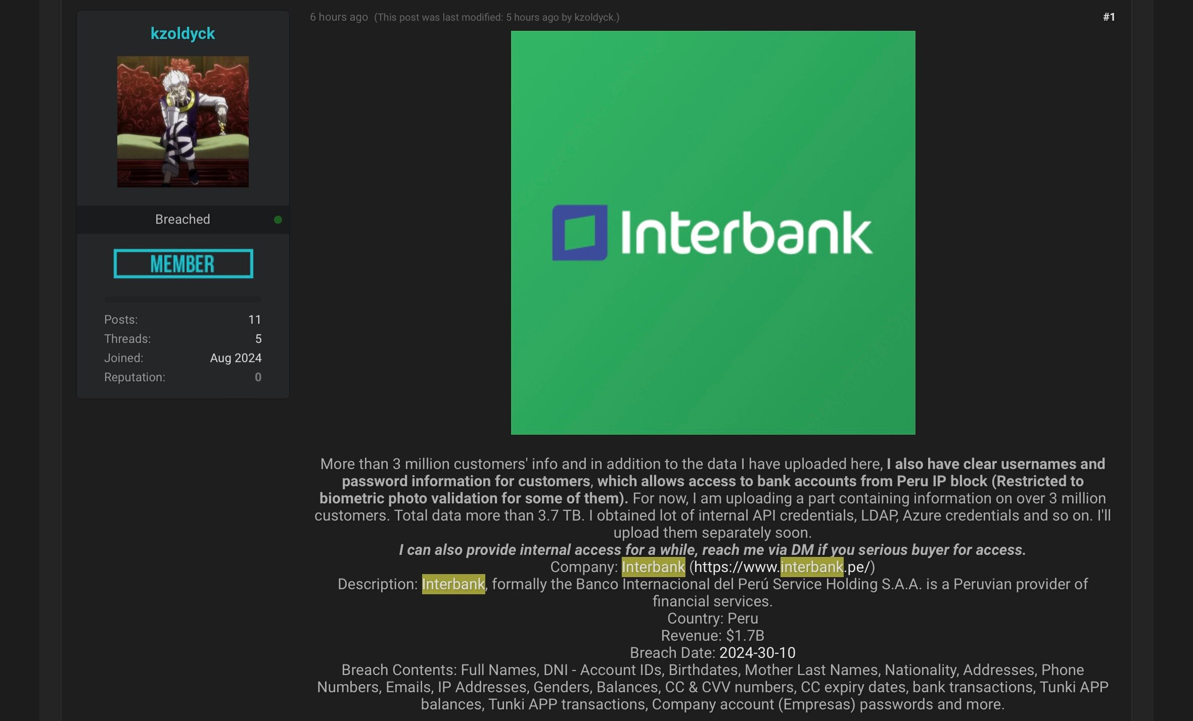 Los datos incluían nombres completos, fechas de nacimiento, direcciones, teléfonos, correos, datos de tarjetas, transacciones, entre otros.