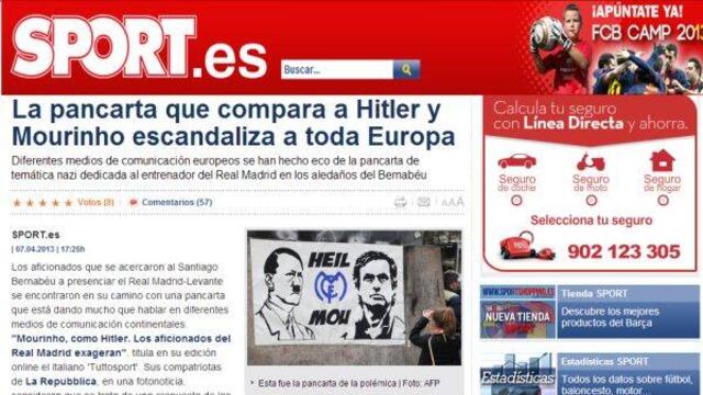 Pancarta que compara a Hitler con Mourinho causa escándalo en Europa

