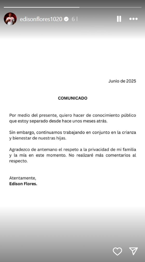 Edison Flores confirma separación de su esposa Ana Siucho. (Foto: Captura de IG)