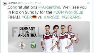 Selección alemana felicitó por Twitter a su rival: Argentina