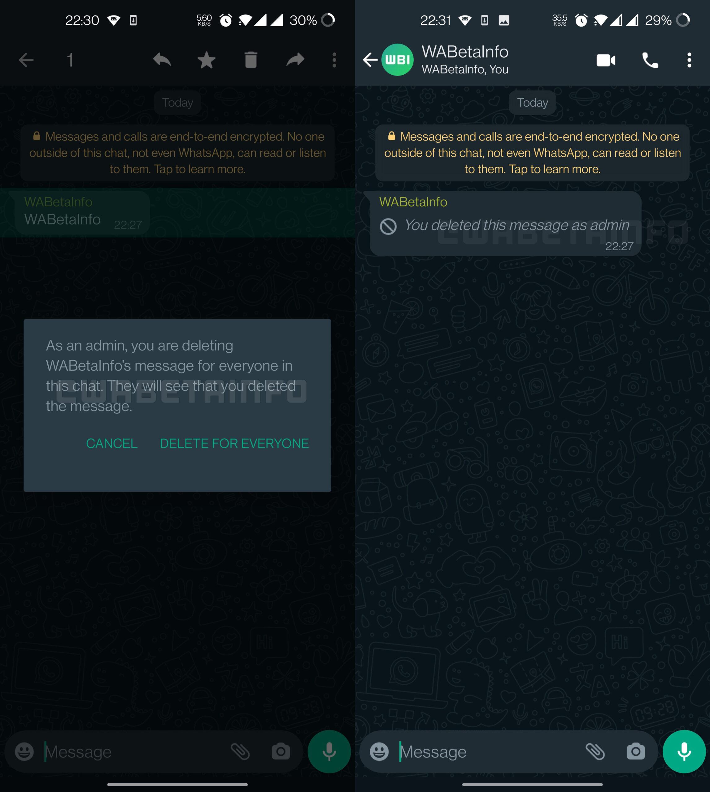 Vista previa de la función exclusiva para los administradores de chats grupales. (Foto: WabetaInfo)