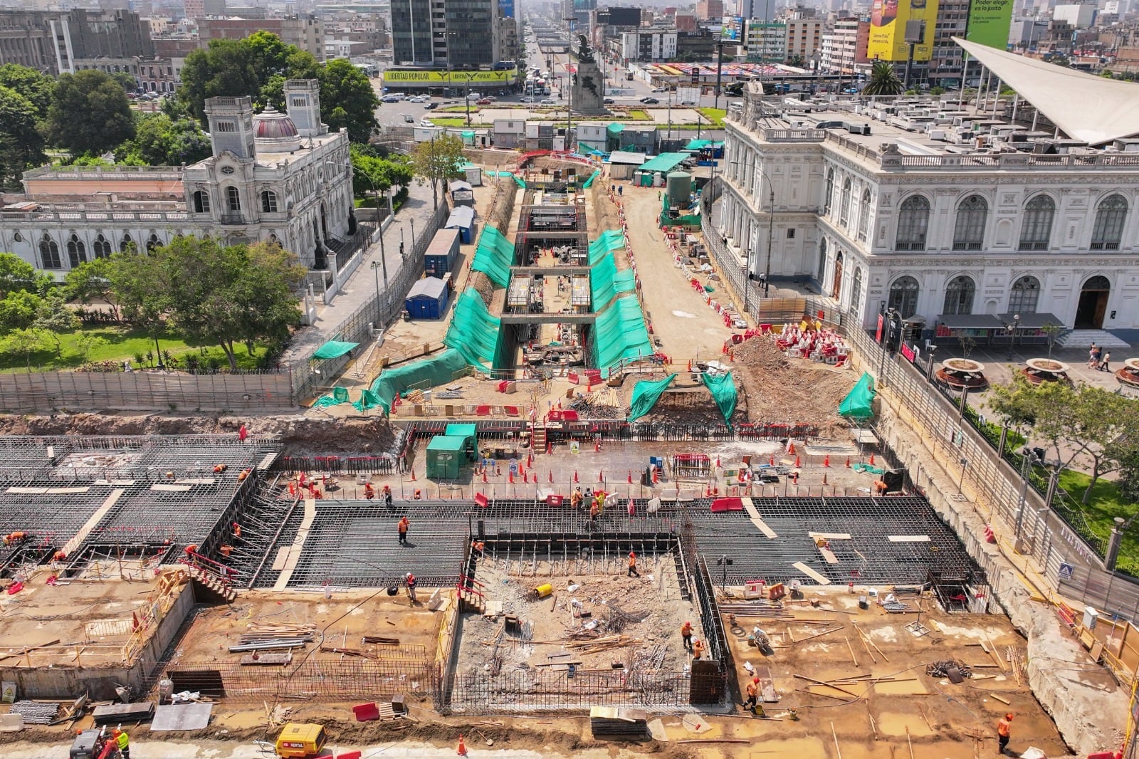 Obra de la Estación Central de la Línea 2 del Metro de Lima, ubicada en la avenida Paseo Colón, en el Cercado de Lima, fue afectada por la creciente inseguridad. Foto: MTC
