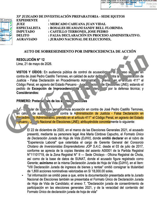 Pedro Castillo-archivan acusación falsa declaración