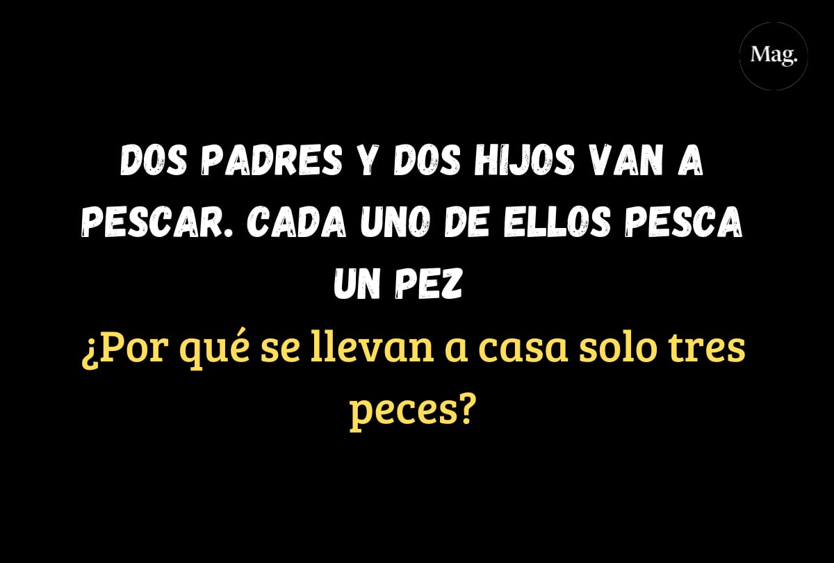 En este acertijo de lógica, dos padres y dos hijos salen a pescar y cada uno captura un pez. Sin embargo, al final solo llevan tres peces a casa. ¿Cómo es posible?
