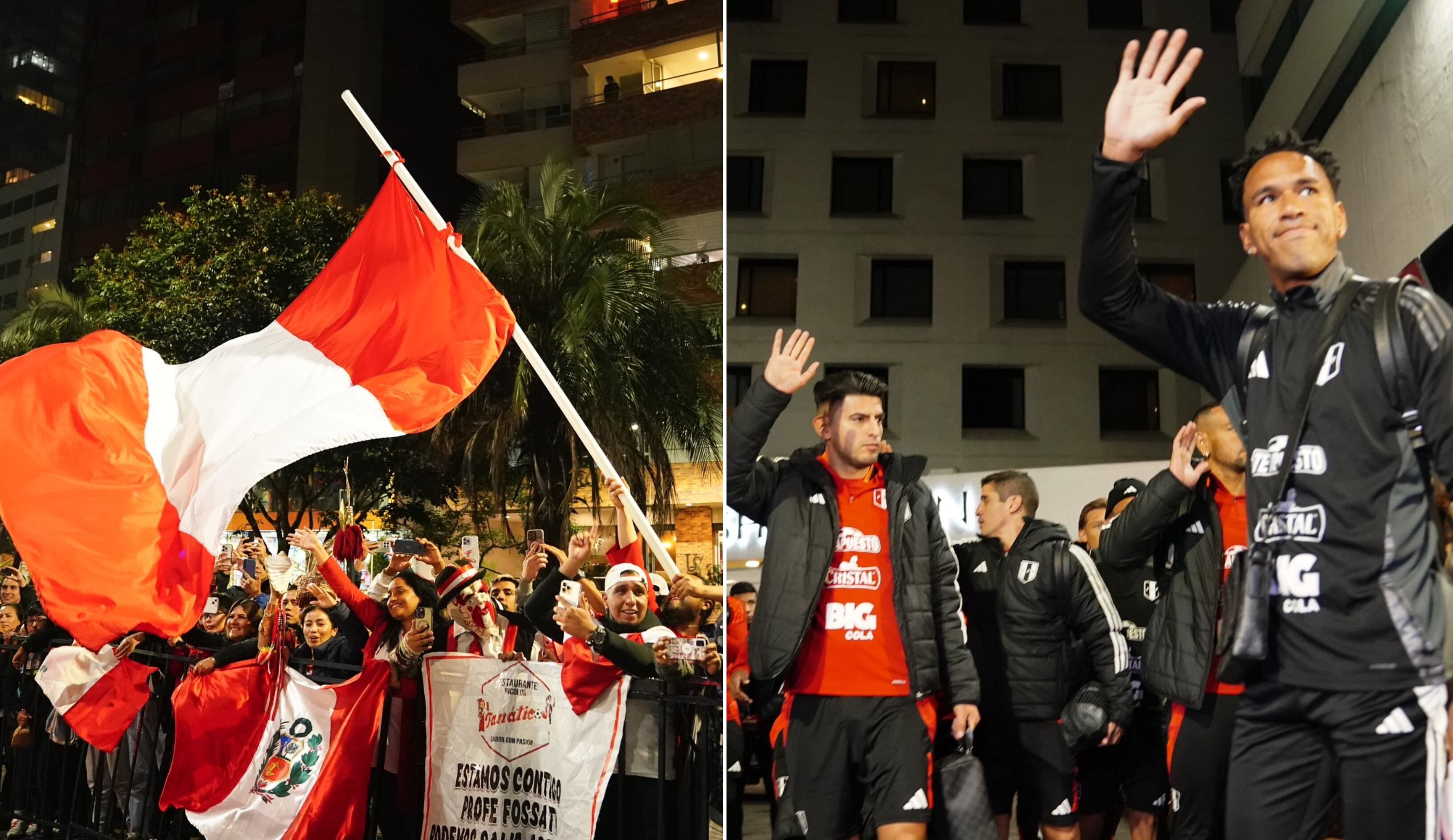 Los hinchas de la selección peruana se acercaron al hotel de concentración de la delegación y le brindaron un banderazo previo al partido frente a Ecuador.