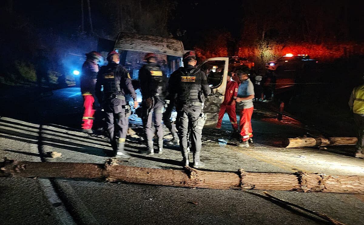 Los agresores colocaron troncos en la vía para impedir que la unidad pueda continuar. Tras detenerla, bajaron y golpearon al chofer y prendieron en fuego a la unidad, con los fiscalizadores dentro. Foto: Difusión.