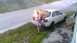 Mujer incendia el auto de su ex pareja pero... [VIDEO]