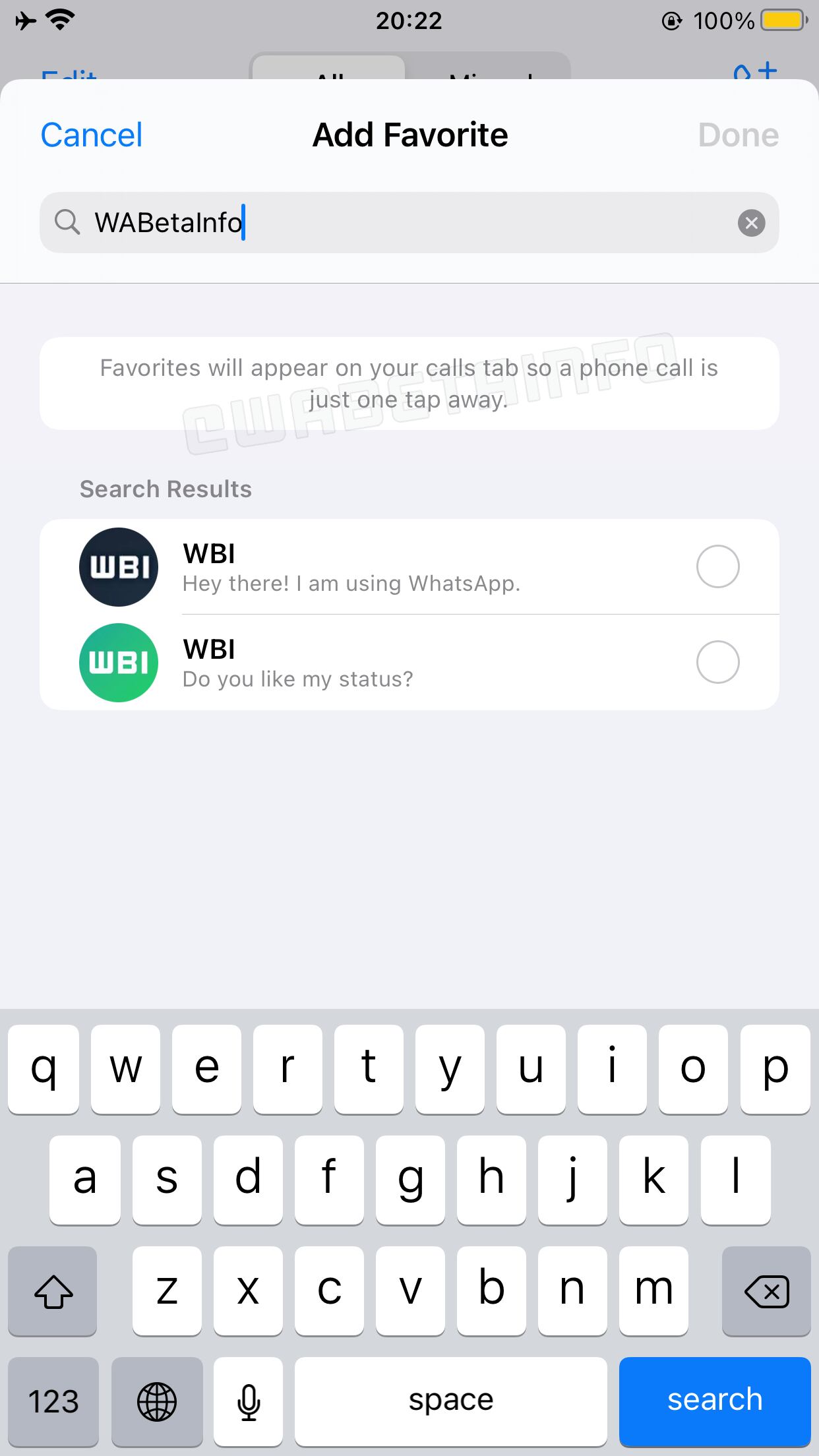 Vista previa de la herramienta "Contactos favoritos". (Foto: WabetaInfo)
