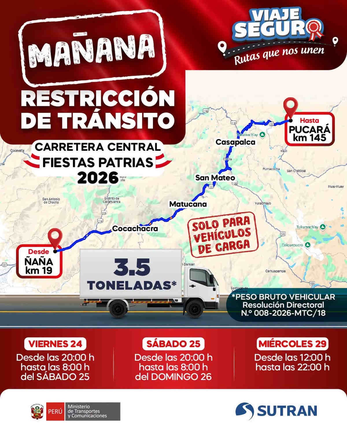 Ficha de información de la restricción en la Carretera Central. Foto: Sutran