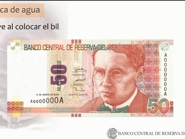 Este sería el valor de un billete antiguo de 50 soles donde aparece Abraham Valdelomar