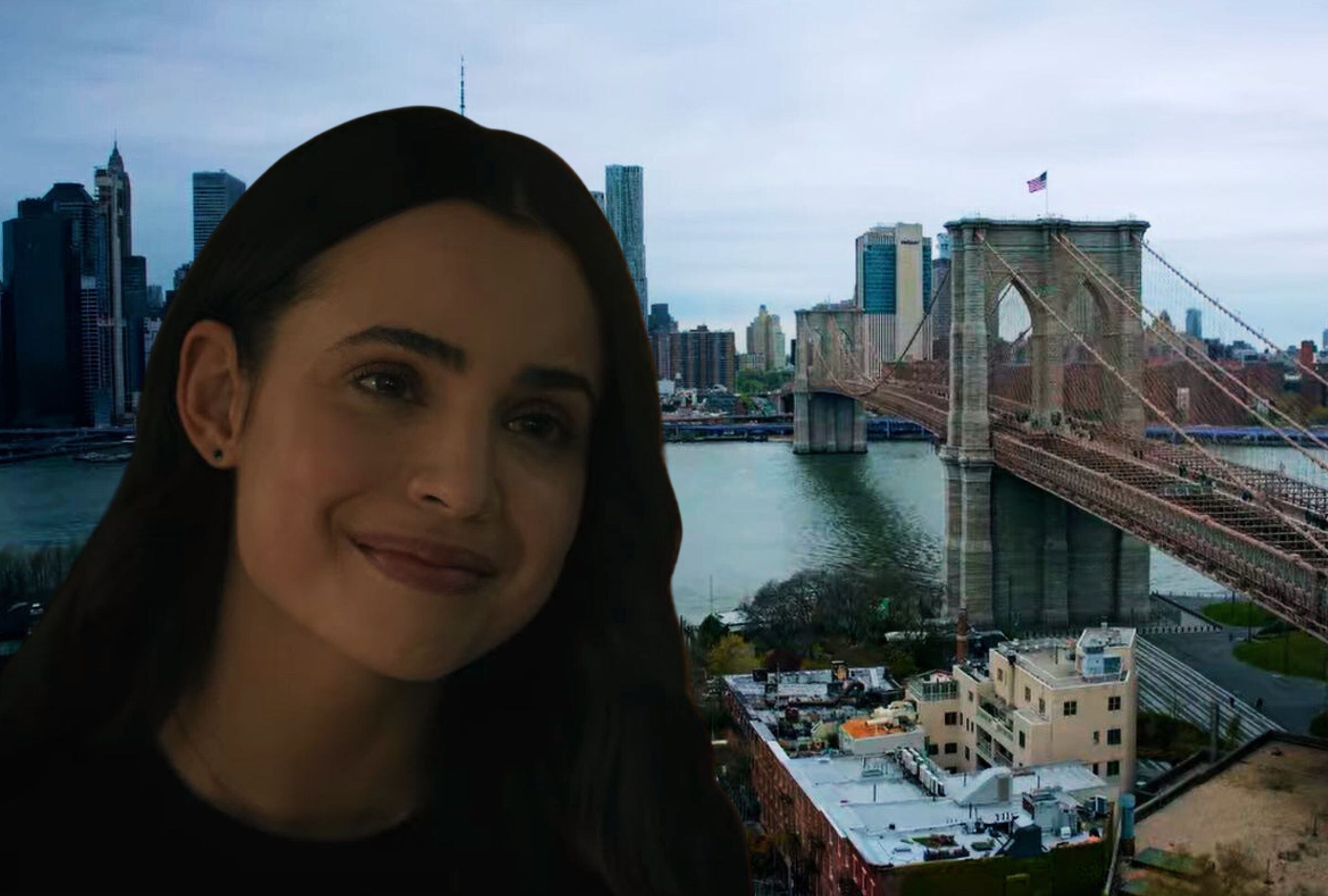 Sofia Carson protagoniza "Mi lista de deseos". De fondo, el Puente de Brooklyn (Foto: 3dot productions)