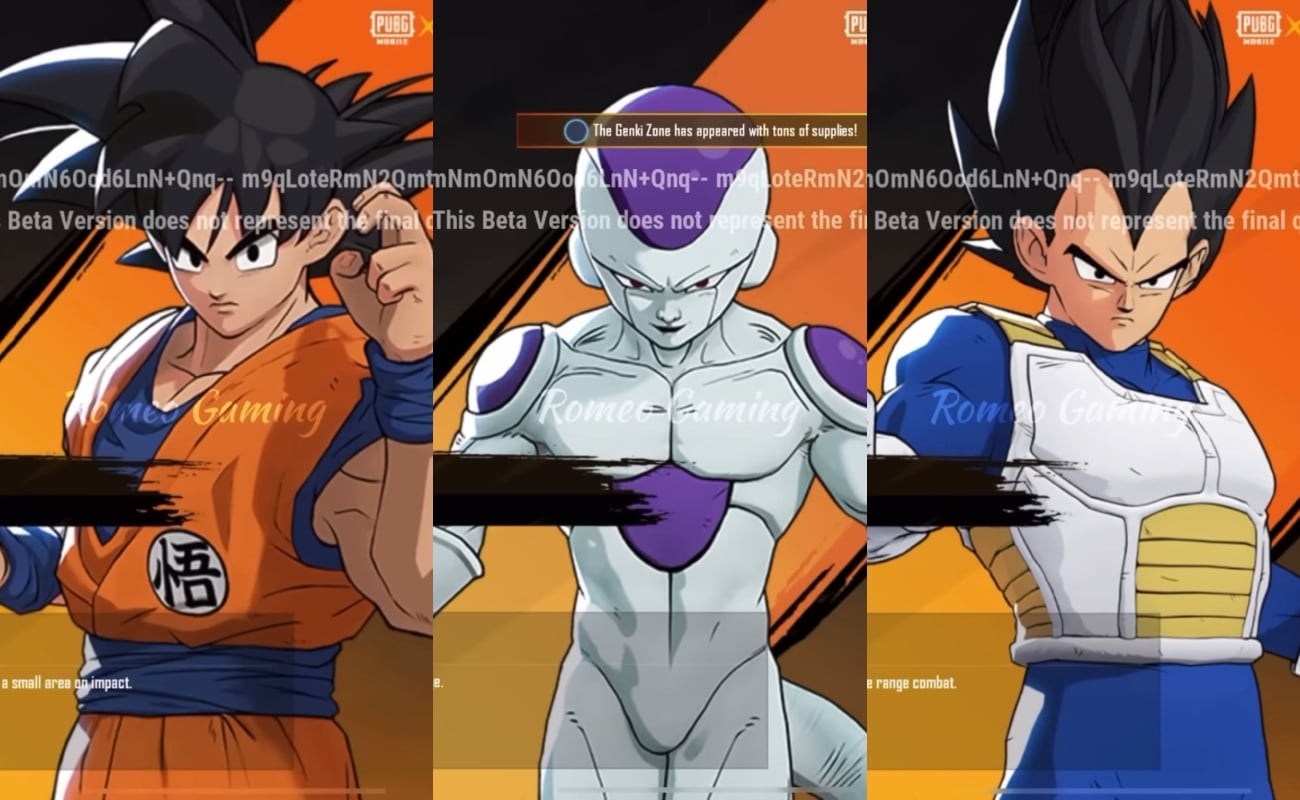 Gokú, Freezer y Vegeta en PUBG Mobile.