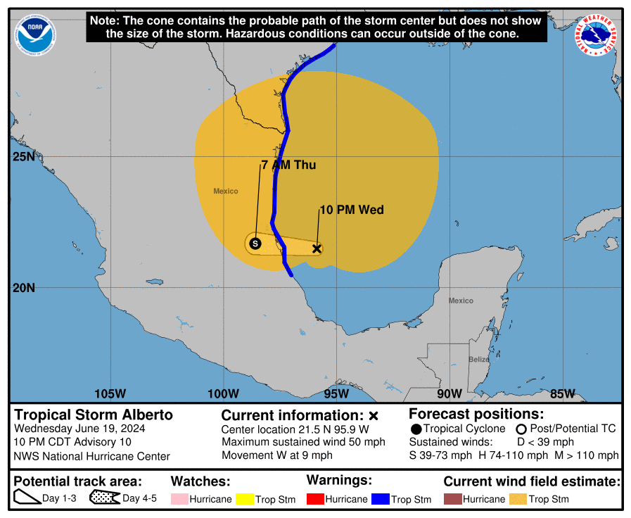 La trayectoria de la tormenta tropical Alberto. (NHC).