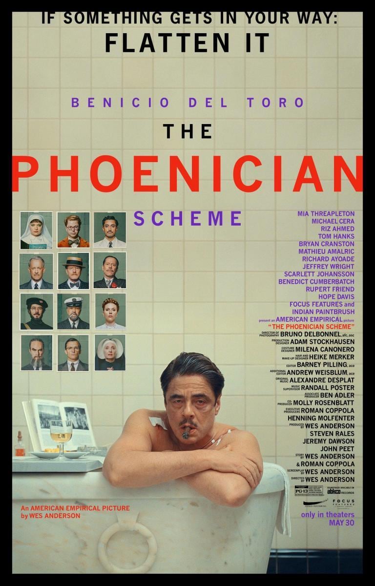 El póster de "The Phoenician Scheme", película de Wes Anderson que se desarrolla a lo largo de 101 minutos de metraje (Foto: Universal Pictures)