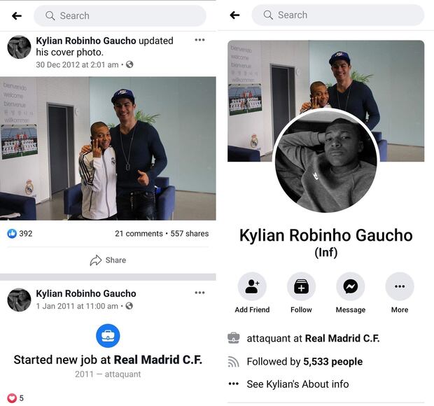 Hijo de una generación plagada de redes sociales, Kilyan rendía tributo a los brasileños Robinho y Ronaldinho en el nombre de su perfil de Facebook. (Captura: Difusión)