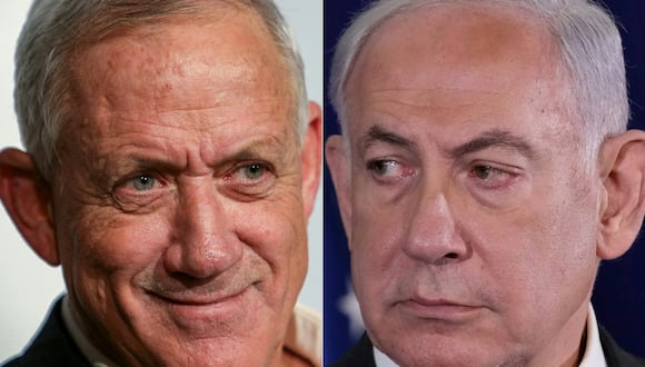 El ex ministro de defensa de Israel Benny Gantz y el Primer Ministro israelí Benjamin Netanyahu. (Foto de GIL COHEN-MAGEN y Jacquelyn Martin / varias fuentes / AFP)