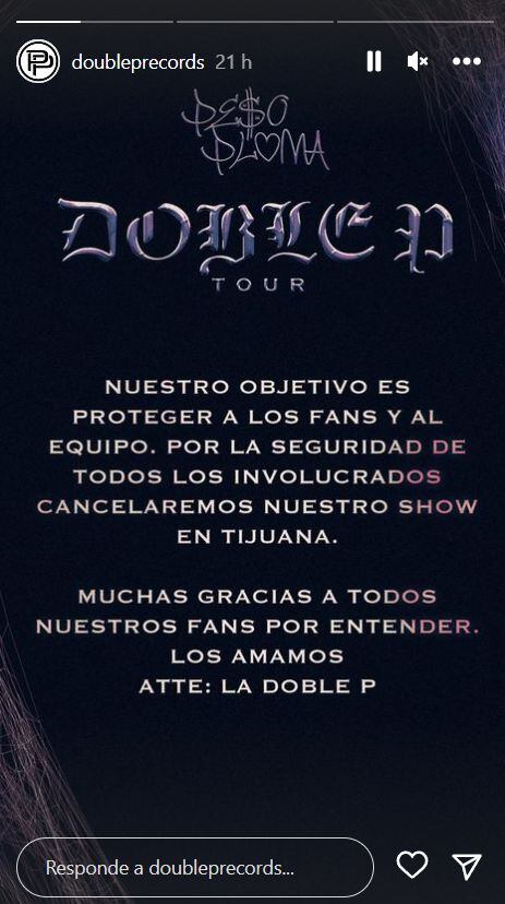 Peso Pluma tuvo que cancelar concierto en Tijuana tras amenazas que recibió. (Foto: Captura de IG)