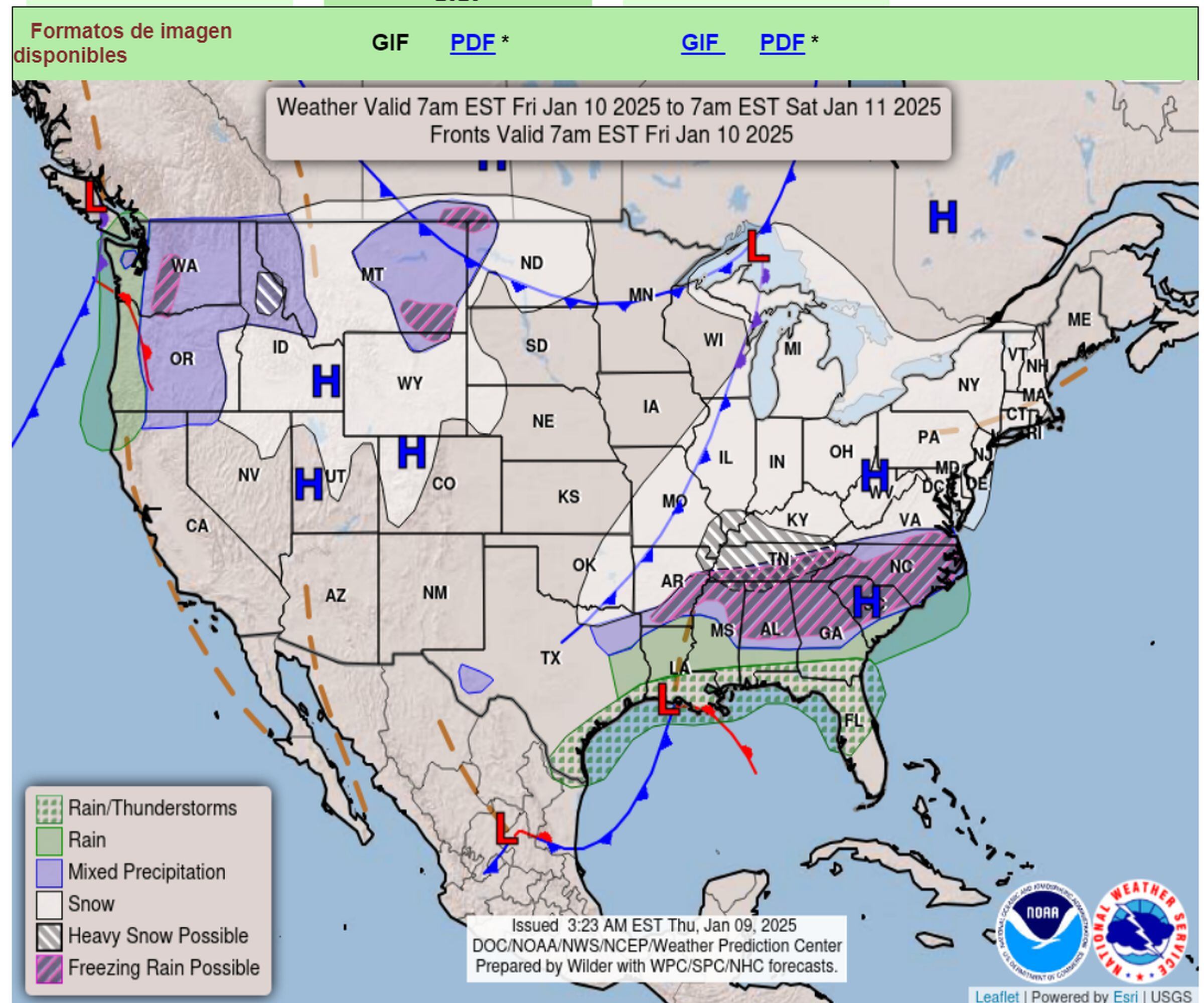 Pronóstico de nueva nevada para el fin de semana, según los pronósticos metereológicos de Estados Unidos (Foto: NWS)