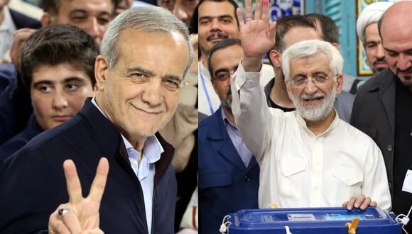 Los candidatos Masoud Pezeshkian, el de la izquierda, y Saeed Jalili, el de la derecha, no llegaron al 50% de los votos en las elecciones de Irán, por lo que pasarán a segunda vuelta. Foto: composición EC/EFE