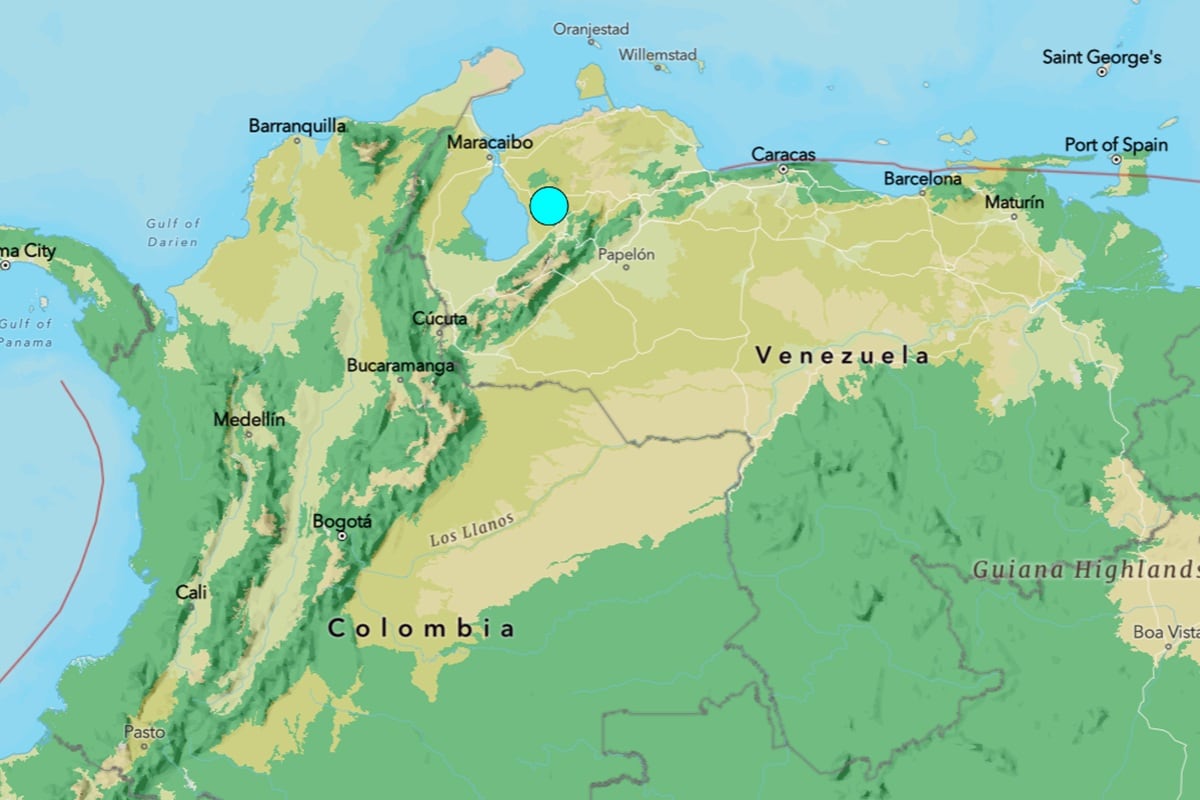 Un temblor de magnitud 6,2 sacudió el noroeste de Venezuela, sintiéndose en varias ciudades al norte de Colombia, el 24 de septiembre de 2025. (Captura de USGS)