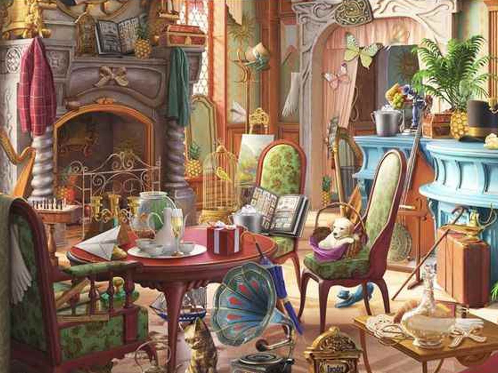 En este juego, te presento una imagen llena de objetos coloridos y llamativos. Tu objetivo será encontrar las 5 piñas escondidas entre el comedor en un tiempo límite de 20 segundos.