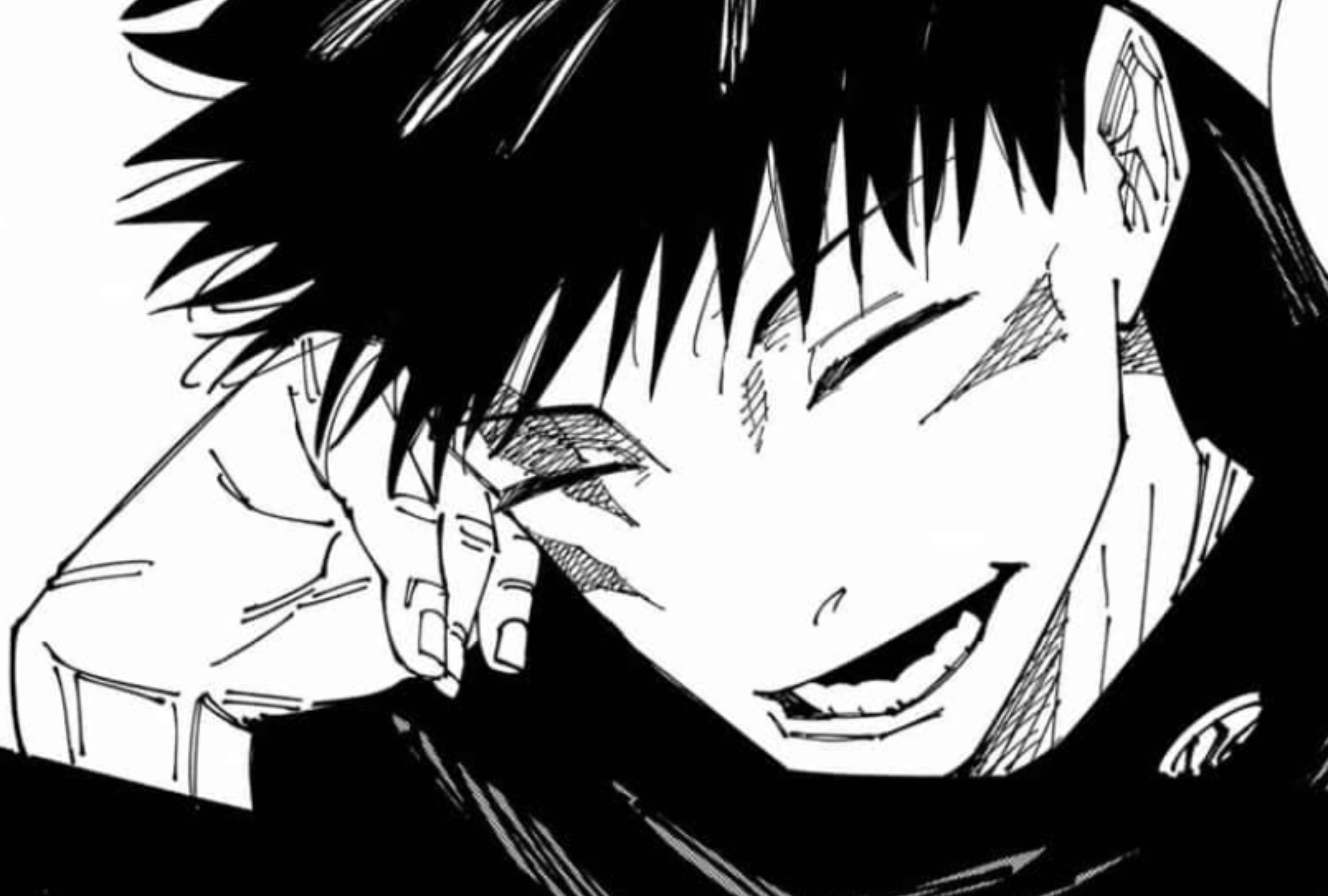 Megumi Fushiguro sonríe cuando lee la breve carta que le dejó Satoru Gojo al revelarle que mató a su padre, Toji (Foto: Shueisha)