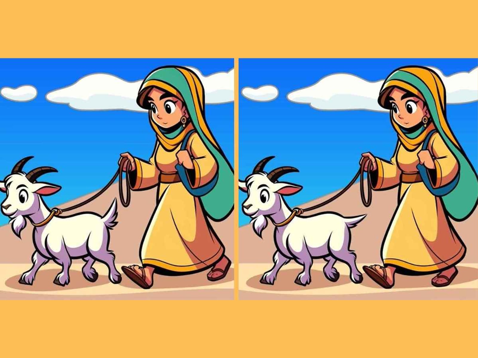 En esta imagen, encontrarás a una adorable niña junto a su cabra. A simple vista, parecen idénticas, pero hay 3 sutiles diferencias que solo los observadores más agudos podrán detectar. ¿Estás listo para el reto?