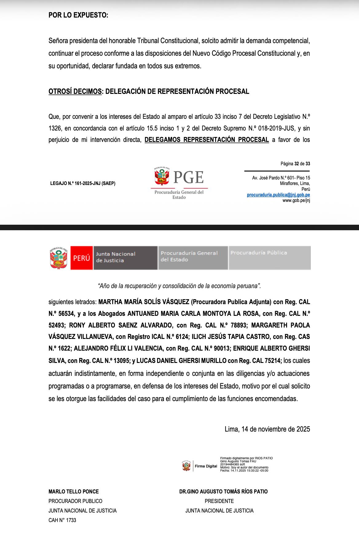Demanda Competencial de la Junta Nacional de Justicia por el caso Delia Espinoza