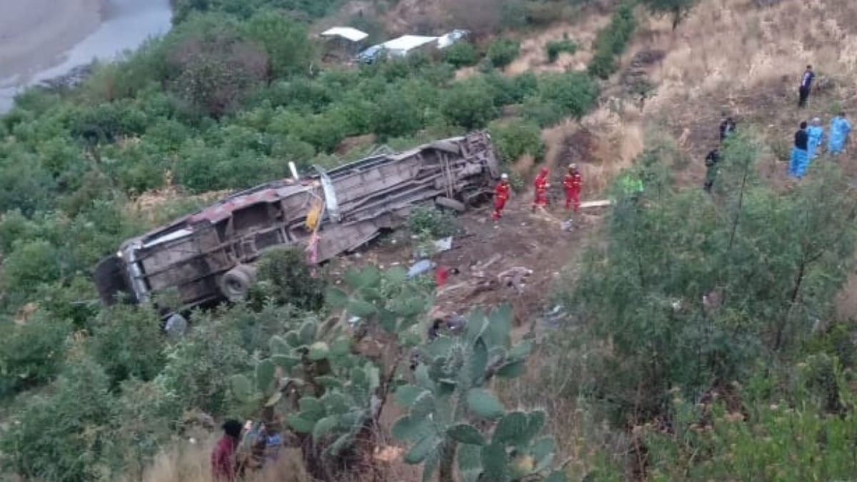 El bus de la empresa Expreso Internacional Molina S.A.C. cayó cerca de doscientos metros por el abismo. No es el primer accidente mortal que acumula esta compañía de transportes. Foto: Difusión.