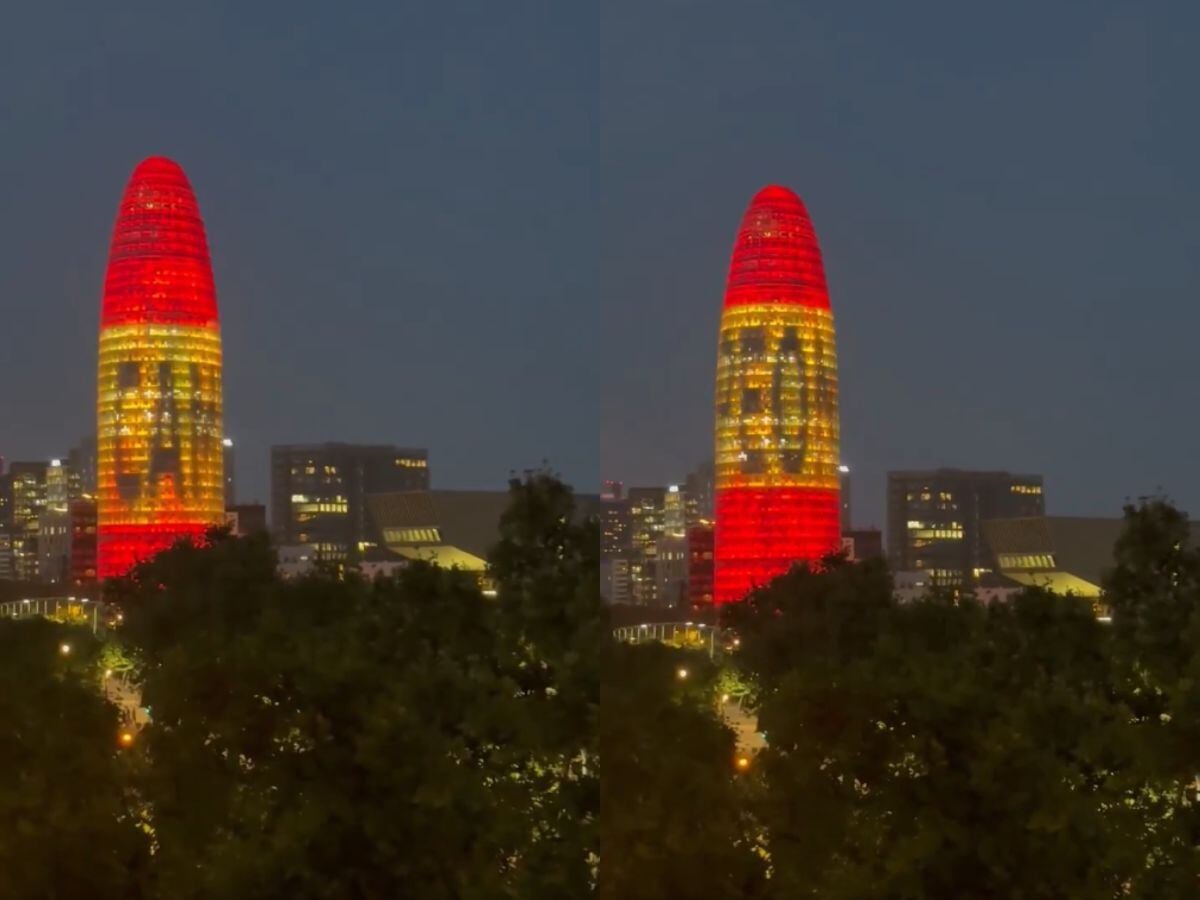 ¿Alerta de ‘mufa’? Por qué la Torre de Agbar en Barcelona se iluminó con la bandera de España y el mensaje “Campeones”