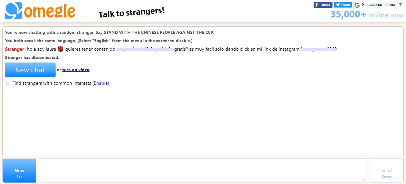 También están presentes los usuarios que ofrecen contenido sexual. (Foto: captura de pantalla en Omegle, María Isabel Maraza Saravia)