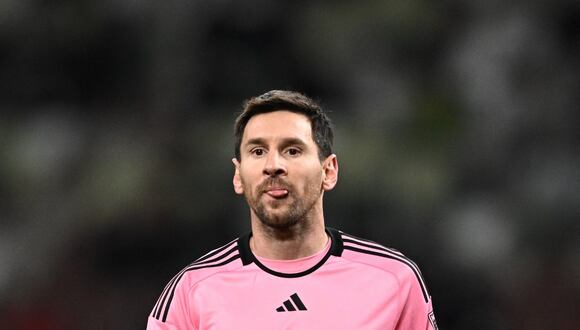 Inter Miami's Argentine forward Lionel Messi reacts during the second half of the friendly football match between Inter Miami of the US's Major League Soccer league and Vissel Kobe of Japan's J-League at the National Stadium in Tokyo on February 7, 2024. (Photo by Philip FONG / AFP)