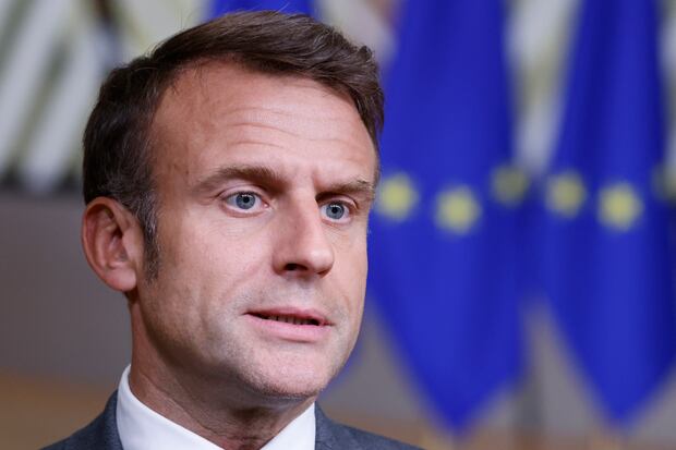 French President Emmanuel Macron speaks to reporters at the end of the European Council summit at the European Union headquarters in Brussels, June 28, 2024.  (Photo by Ludovic MARIN / AFP).